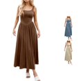 thumbnail image 1 of XIAONU Square Neck Tank Maxi Dress for Women High Waist Pleated Flowy Sleeveless Long Dress, 1 of 3