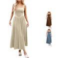 thumbnail image 1 of XIAONU Square Neck Tank Maxi Dress for Women High Waist Pleated Flowy Sleeveless Long Dress, 1 of 4