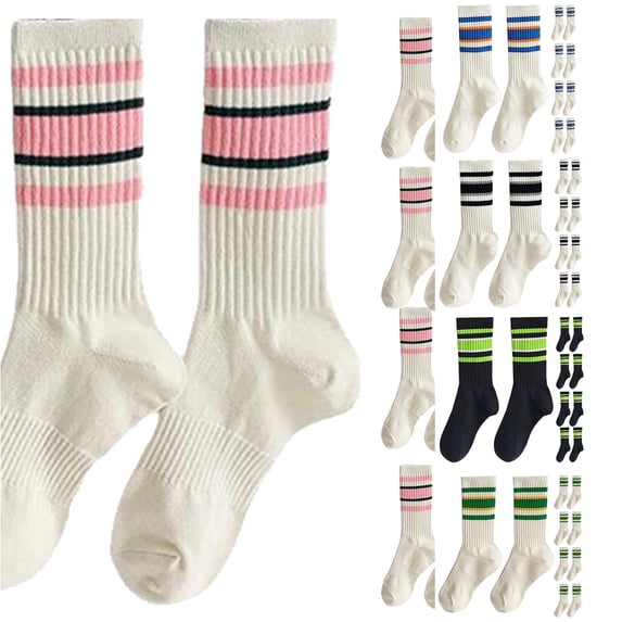 XIAONU Stretchy Contrast Striped Ribbed Mid Calf Socks for women 5 Pair