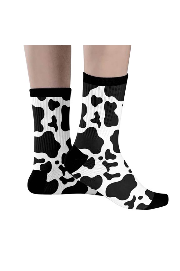 Stretchy Cow Pattern Print Mid Calf Socks for women