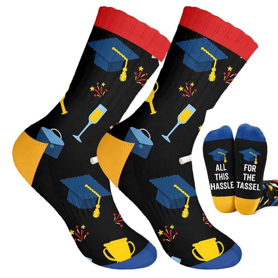 XIAONU Stretchy Graduation Letter Print Mid Calf Socks for women