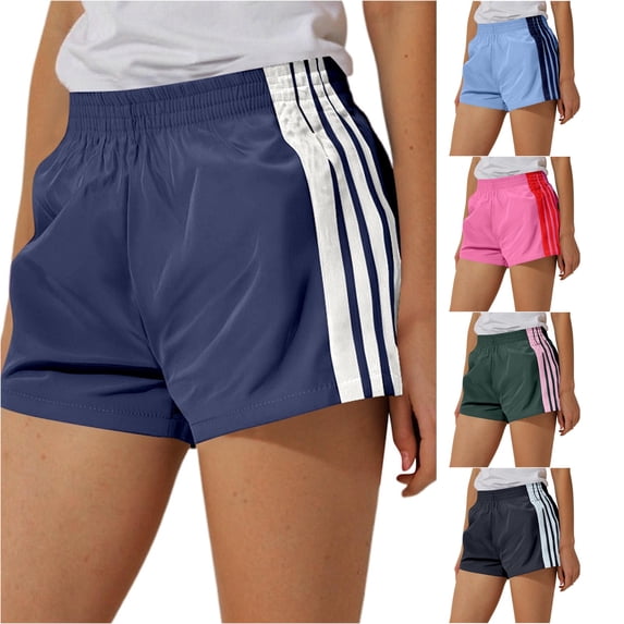 XIAONU Stripe Print Shorts for Women Elastic Waist Athletic Wear Shorts
