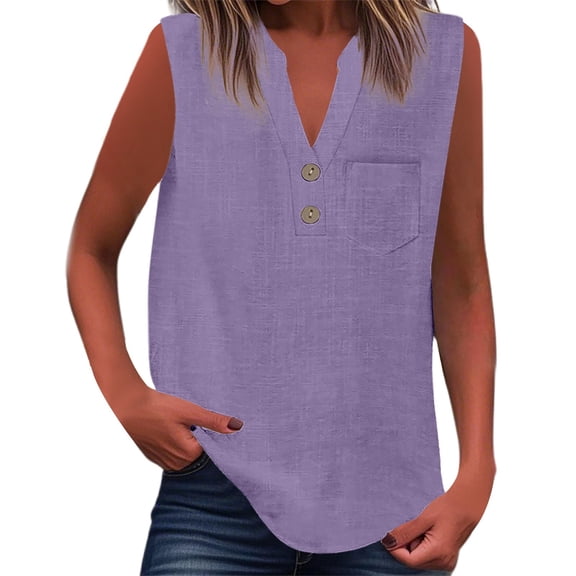 XIAONU Stylish Summer Sleeveless Button Down Blouse Women Casual Versatile Solid Color Tunic Top