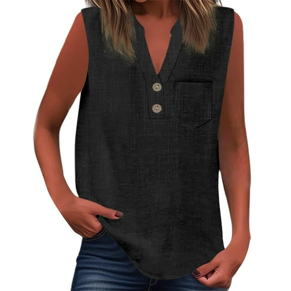 XIAONU Stylish Summer Sleeveless Button Down Blouse Women Casual Versatile Solid Color Tunic Top