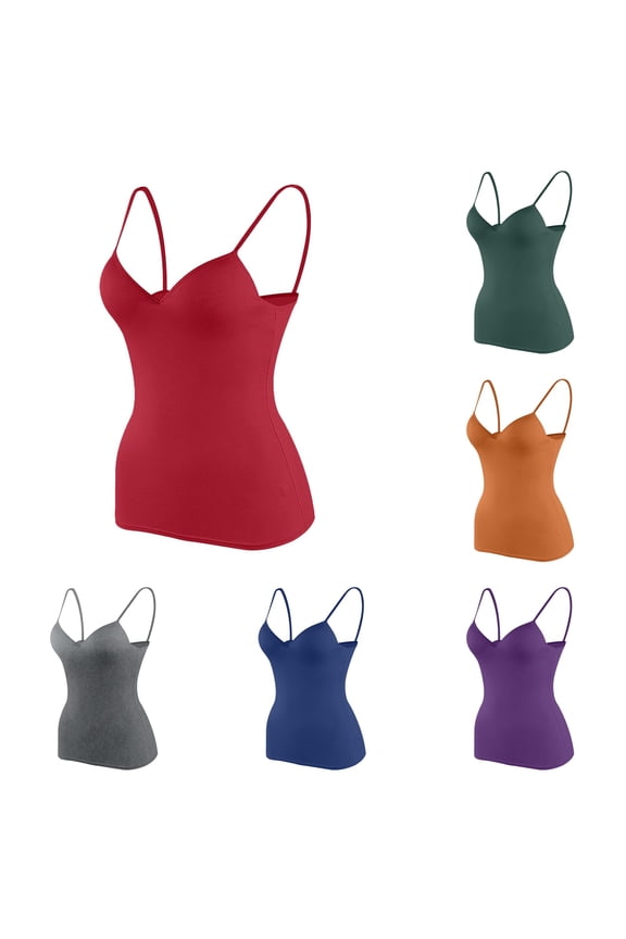 Summer Sweetheart Neck Built-In Bra Cami for women Form-Fit Sleeveless Everyday Casual Layering Tank Top