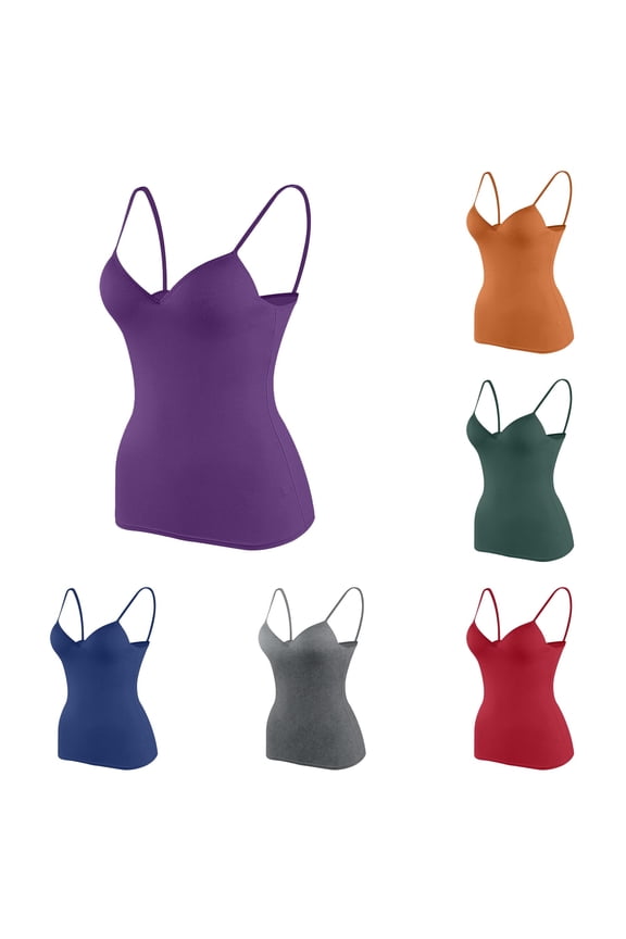 Summer Sweetheart Neck Built-In Bra Cami for women Form-Fit Sleeveless Everyday Casual Layering Tank Top