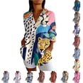 thumbnail image 1 of XIAONU Summer Women's Animal Motif Turn Down Collar Shirt Dress Rollable Sleeve Urban Daily Tunic Blouse, 1 of 4