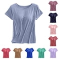 thumbnail image 1 of XIAONU Summer Women's Built-In Bra Crew Neck T-Shirt Short Sleeve Everyday Casual Basic Tee, 1 of 4