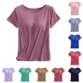 thumbnail image 1 of XIAONU Summer Women's Built-In Bra Crew Neck T-Shirt Short Sleeve Everyday Casual Basic Tee, 1 of 4