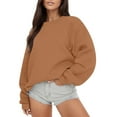 thumbnail image 1 of XIAONU Sweatshirts For Women Round Neck Long Sleeve Hoodless Sweatshirt Pleasure Baggy Fit Solid Color Pullover Sweatshirt, 1 of 6