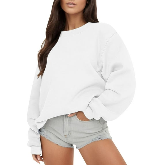 XIAONU Sweatshits For Women Long Sleeve Casual Crewneck Sport Tops Solid Color Pillover Fleece Warm Winter Fall Sweatshirt