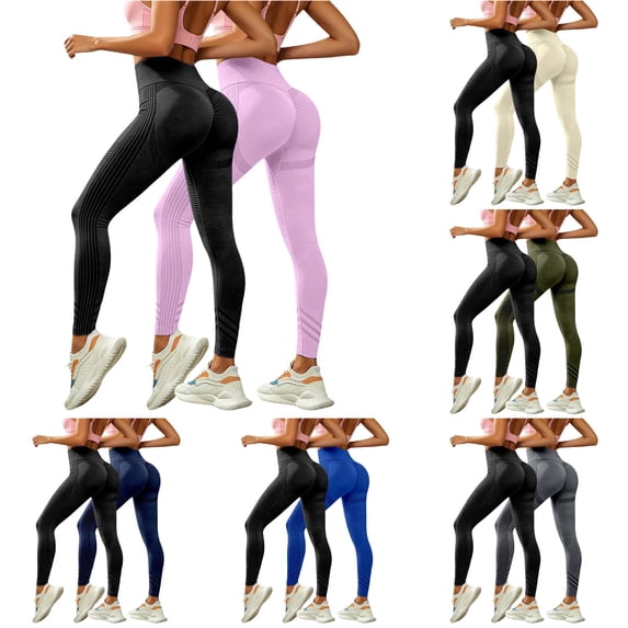 XIAONU Textured High Waist Workout Leggings 2 Pack For Women Seamless Butt Lifter Athletic Bottoms