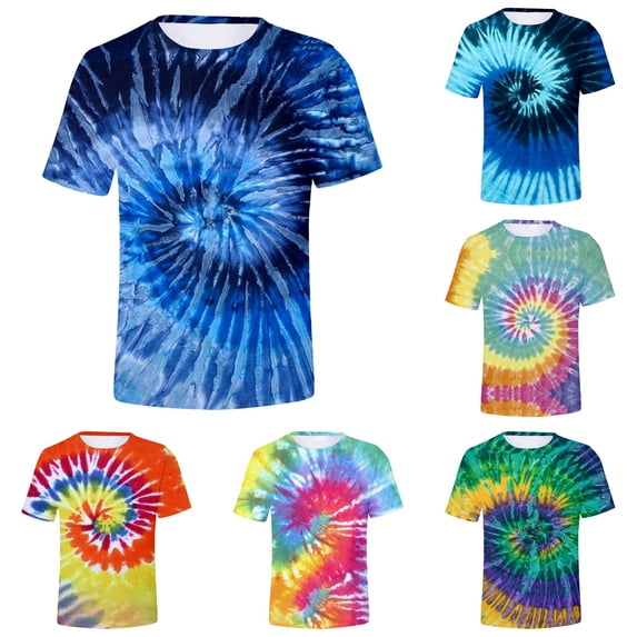 XIAONU Tie Dye Print T Shirt for Men Crew Neck Short Sleeve Summer Top