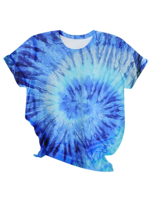 Tie Dye Print T Shirt for Women Crew Neck Short Sleeve Casual Tees