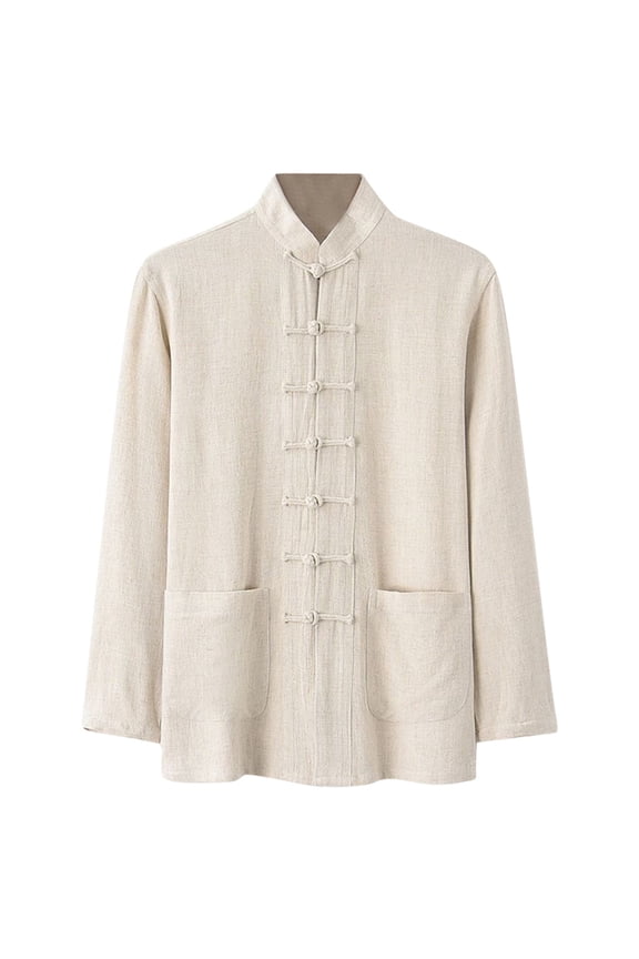 Traditional Tang Suit Jacket for Men Long Sleeve Mandarin Collar Button Coat Breathable Casual Daily Wear Jackets