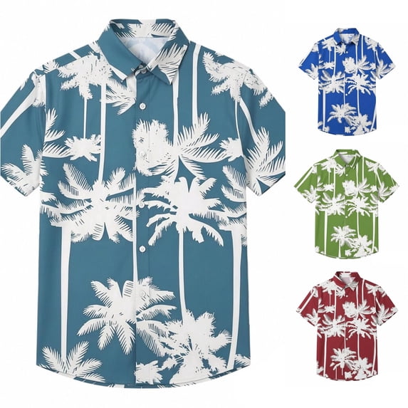 XIAONU Tree Print Shirt for Men Short Sleeve Button Front Beach Tops