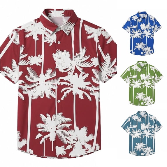 XIAONU Tree Print Shirt for Men Short Sleeve Button Front Beach Tops