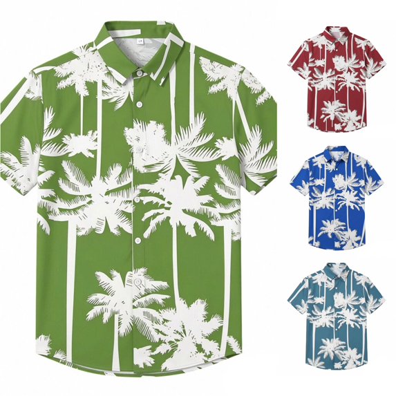 XIAONU Tree Print Shirt for Men Short Sleeve Button Front Beach Tops