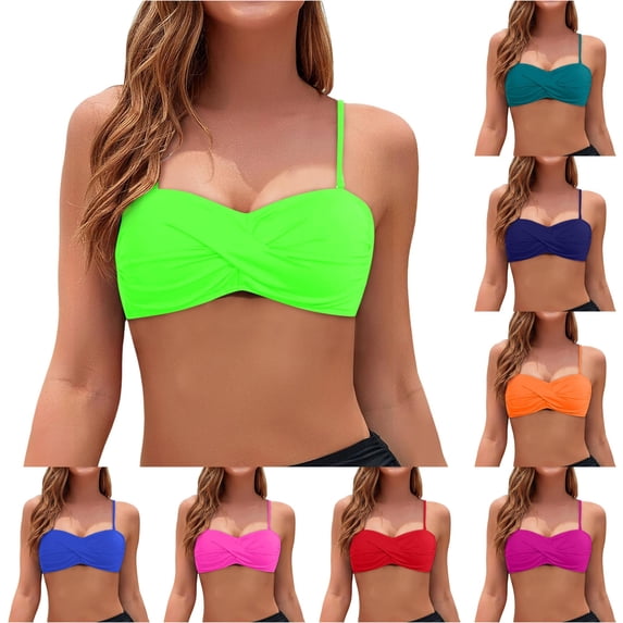 XIAONU Twist Front Swim Top for Women Thin Strap Summer Beach Swim Bra