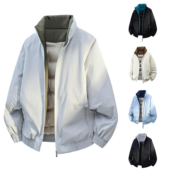 XIAONU Two Tone Lined Reversible Stand Collar Puffer Jacket For Men Lightweight City Commute Outer Coat