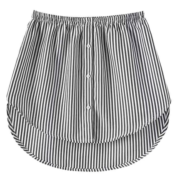 XIAONU Versatile Striped Skirt For Women Curved Hem Button Front Skirt Breathable Minimalist Office Skirts