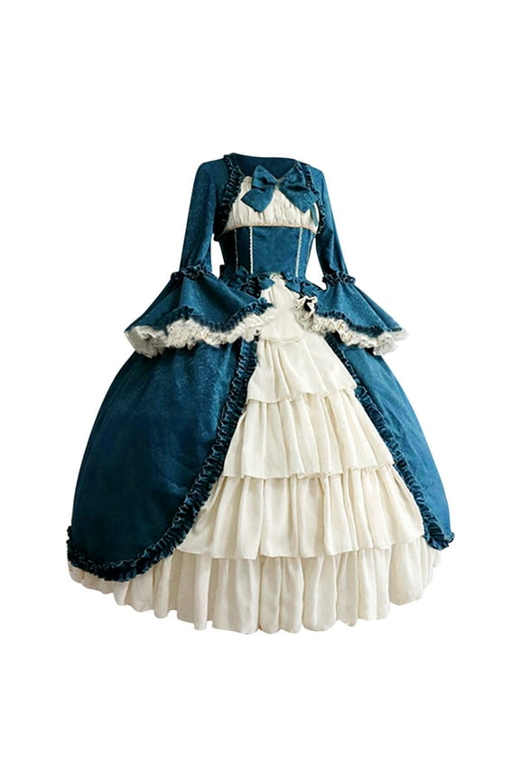 Victorian Women Vintage Ball Gown Ruffled Bow Layered Party Dress Formal Occasion Dresses