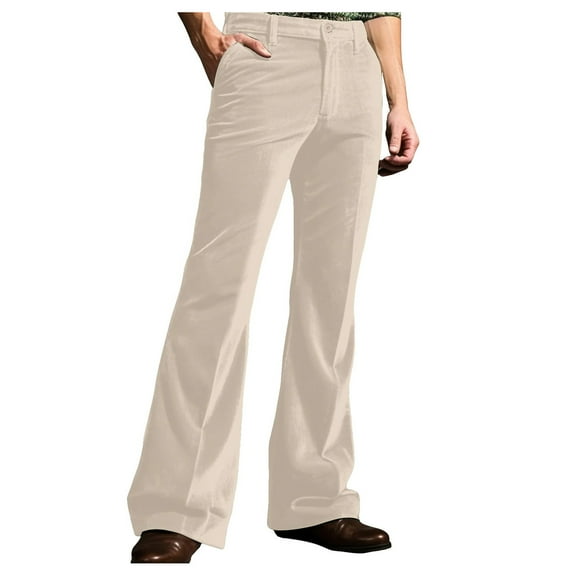 XIAONU Wide-Flared Pants For Men High-Waist Retro Bell-Bottom Pants Formal Work Trousers With Pockets