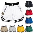thumbnail image 1 of XIAONU Wolf Patch Mesh Shorts for Men Drawstring Waist Zipper Pockets Athletic Shorts, 1 of 5