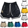 thumbnail image 1 of XIAONU Wolf Patch Mesh Shorts for Men Drawstring Waist Zipper Pockets Athletic Shorts, 1 of 5