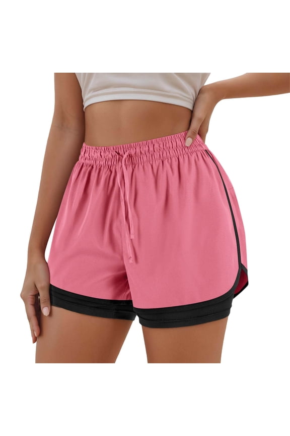Women 2-In-1 Running Shorts Drawstring Waist Side Split Mini Length Shorts Quick Dry Breathable Gym Workout Bottoms