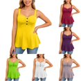 thumbnail image 1 of XIAONU Women Button Cami Tank Top Sleeveless Ruched Flared Hem Casual Blouse, 1 of 7