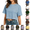 thumbnail image 1 of XIAONU Women Cropped T Shirt Short Sleeve Crew Neck Casual Summer Basic Top, 1 of 7