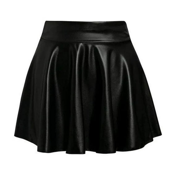 XIAONU Women's Leather Pleated Mini Skirt High-Waist Flared Skirt Sleek Edgy Party Daily Wear