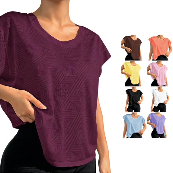 XIAONU Women Geometric Print T Shirt Loose Cap Sleeve Athletic Workout Top