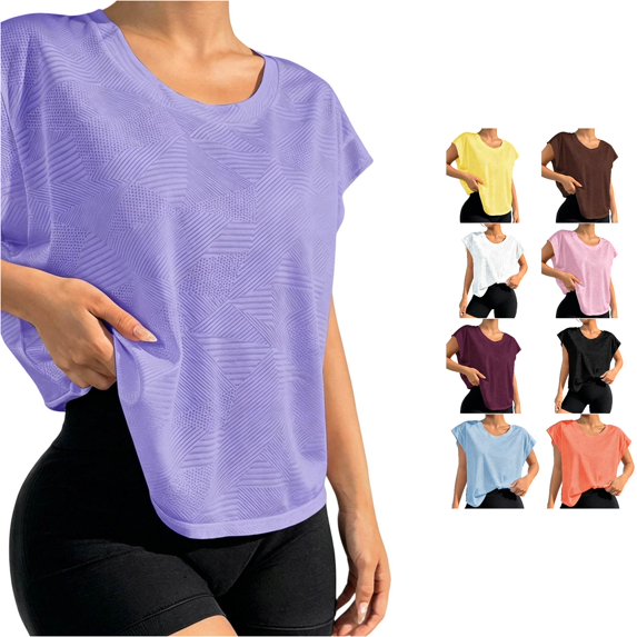 XIAONU Women Geometric Print T Shirt Loose Cap Sleeve Athletic Workout Top