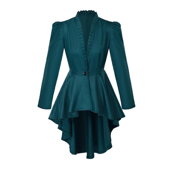 XIAONU Women Gothic Tailcoat Set Ruffled High Low Peplum Blazer Shorts Formal Event Sets