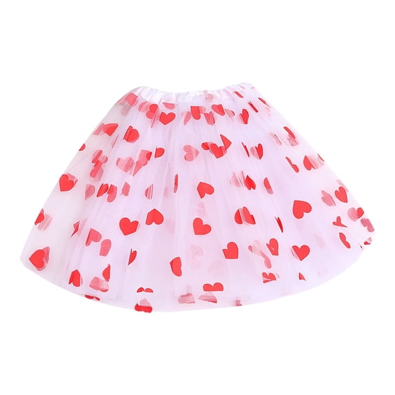 XIAONU Women Heart Print Tutu Skirt Elastic High-Waisted Tulle Skirt Sweet Valentine's Day Party Dress-Up Skirts