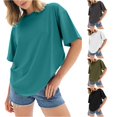thumbnail image 1 of XIAONU Women Oversized Solid T Shirt Crew Neck Short Sleeve Summer Tees, 1 of 4