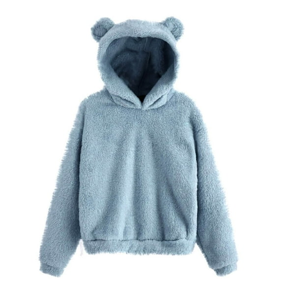 XIAONU Women'S Hoodies Bear Ear Fleece Lined Warm Hooded Sweatshirt Solid Color Thick Long Sleeve Pullover Hoodie