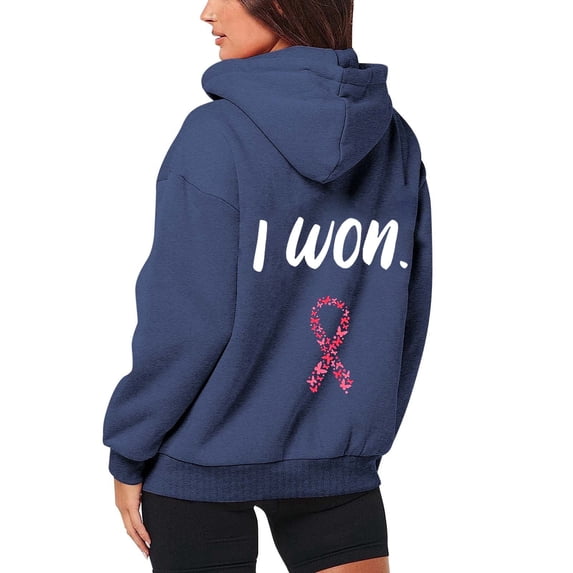 XIAONU Women'S Hoodies Breast Cancer Prevention Monthly Zipper Hooded Long Sleeve Pocket Drawstring Casual Fleece Sports Hoodie