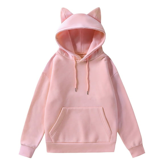 XIAONU Womens Hoodies Cute Cat Ear Lined Hooded Sweatshirt Solid Color Drawstring Pleasure Trendy Hoodie