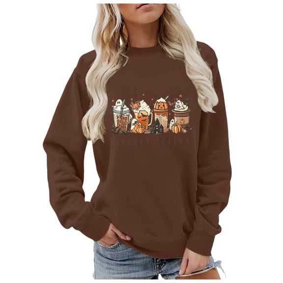 XIAONU Women'S Sweatshirts Crew Neck Halloween Letter Print Lightweight Hoodie Long Sleeved Trendy Loose Pullover Hoodies