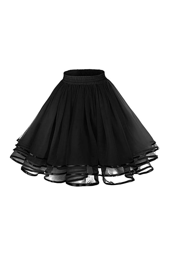 Women Solid Color Layered Petticoat Skirt Elastic Waist Ruffled Fluffy Gown Party Wear Skirts