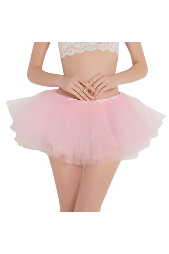 Women Solid Color Tulle Tutu Skirt Elastic Waist Fluffy Layered Dance Gown Party Ballet Wear Skirts