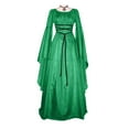 thumbnail image 1 of XIAONU Women Solid Medieval Gown Bell Sleeve Lace Up Maxi Dress Renaissance Event Gowns, 1 of 7