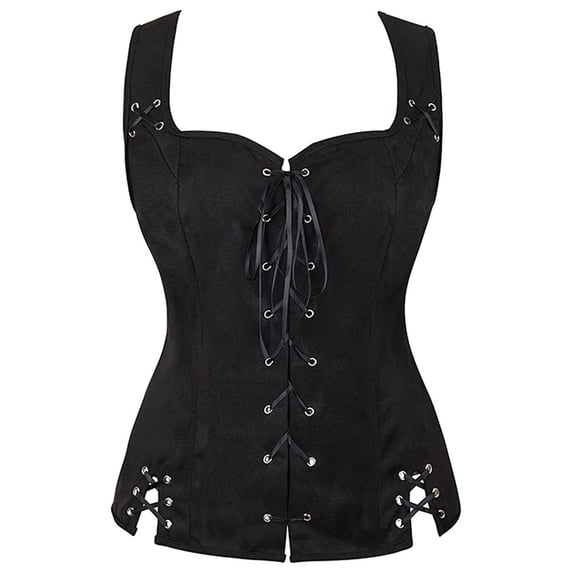 XIAONU Women Solid Renaissance Corset Lace Up Sleeveless Bustier Form Fitting Themed Event Corsets