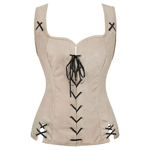 XIAONU Women Solid Renaissance Corset Lace Up Sleeveless Bustier Form Fitting Themed Event Corsets
