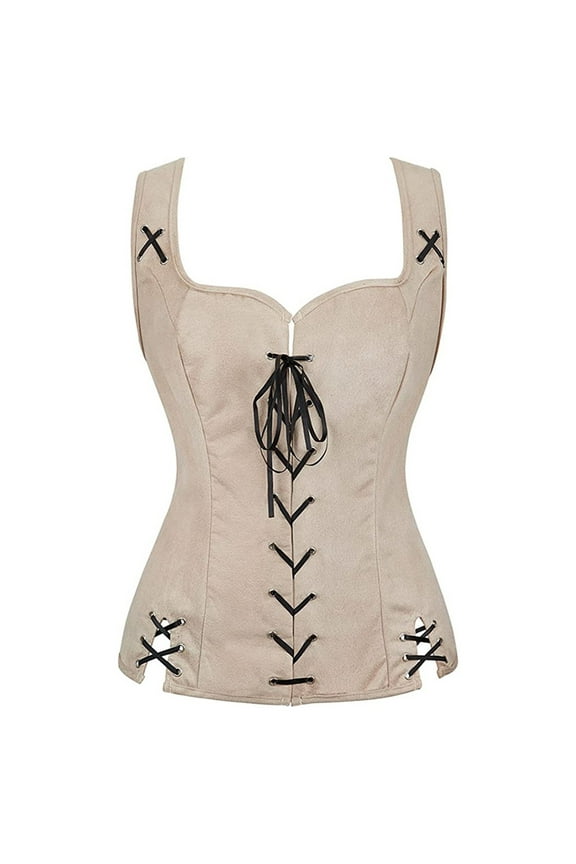 Women Solid Renaissance Corset Lace Up Sleeveless Bustier Form Fitting Themed Event Corsets