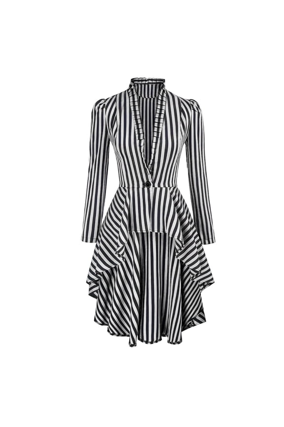 Women Striped Gothic Tunic Ruffled High Low Peplum Blazer Steampunk Event Tunics