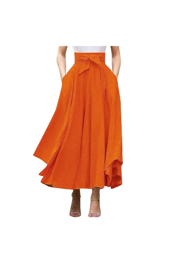 Women Tie-Waist Wide-Leg Maxi Skirt High Waist Asymmetrical Flowy Gown Casual Bohemian Wear Skirts